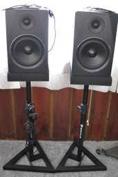 2 Rockville DPM8 300 W 2-way Powered Studio Passive Monitor Speakers With Active Built In Power-speaker Stands