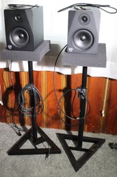 2 Rockville DPM8 300 W 2-way Powered Studio Passive Monitor Speakers, Including Rockville Stands As Pictured