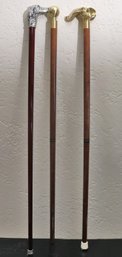 Set Of 3 Fancy Wood Canes/walking Sticks Including A Fancy Brass Elephant Head With Pedigree Dog
