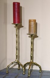 Pair Of Tall Stylish Gilt Finished Candlesticks Made In India
