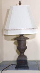 Metal Victorian Urn Style Table Lamp With Silk Shade