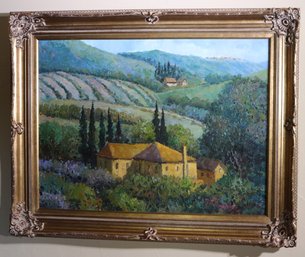 Pure Tuscany Impressionistic Oil Painting By Scott Wallis In Ornate Gilded Wood Frame Approx. 49 X 40 Inches