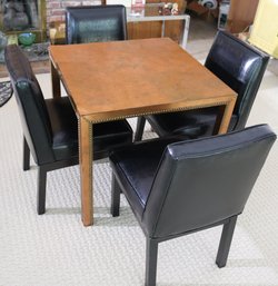 Vintage MCM Style Copper Sheet/laminate Accent/game Table With Studded Accents, Including 4 Black Leatherette
