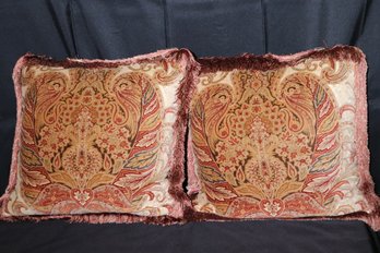 Pair Of Quality 16 - Inch Square Fine Quality Velvet Accent Pillows In A Paisley Pattern