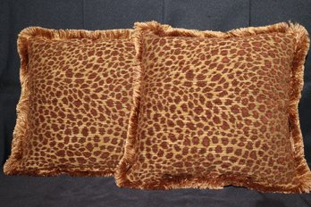 Pair Of Fine Quality Decorative Zipper Accent Pillows With Leopard Pattern Measuring Approximately 16 Inches