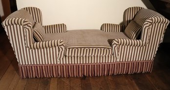 Cozy And Comfortable Dual Sided Lounge Chair In A Striped Velvet Fabric Great For In Front Of The Fireplace