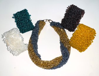 Lot Of Heavily Beaded Custom Jewelry Including A Chocker And 4 Cuffs.