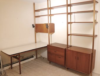Vintage MCM George Nelson Wall Unit With Attached Desk And Storage Cabinets On The Base