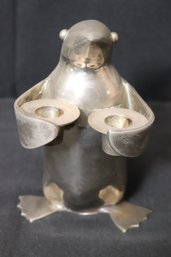 Vintage Restoration Hardware Silver Plated Penguin Double Taper Candleholder.