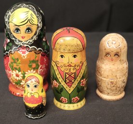 Grouping Of Wooden Russian Matryoshka Nesting Dolls, Signed By Artist.