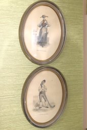 Set Of 2 Vintage Prints Of Jeune Fille De Brienz And Latier Du Obernasse In Wood Oval Frames.