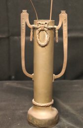Vintage Trench Art Nouveau Brass And Copper Mantel Vase With Metal Stems Of A Butterfly And Cattail With Leaf