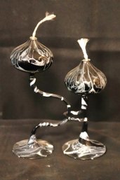 Vintage Hand Blown Glass, Entwined Double Jellyfish Oil Lamp In Black And Gray Flame.