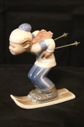 Lladro Porcelain Puppet Skier Figurine Designed By Juan Huerta, Spain.