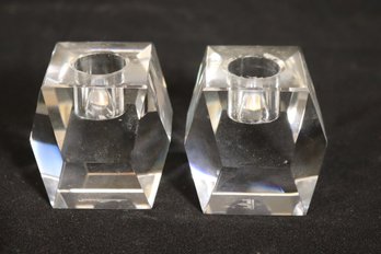 Vintage Rosenthal Regency Faceted Crystal Cube Candlestick Holders.