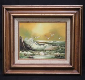 Original Sunset Seascape Oil Painting Signed By Artist