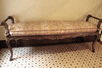 Italian Made Bench With Cane Seating And Custom Floral Cushion