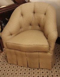 Cute Little Comfy Lounge Chair With Tufted Backrest And Skirted Bottom