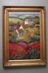 The Colors Of Tuscany By Scott Wallis 2006 Impressionistic Landscape In Frame, Signed On The Back Of Canvas