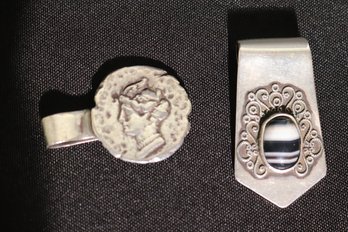 Vintage Money Clips Includes A Sterling Piece With Black And White Stone Insert And Vintage Coin Clip
