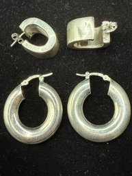 Sterling Silver Pair Of Round Hoop Earrings Plus Pair Of Stirrup Earrings