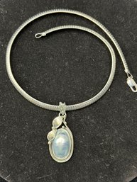 Sterling Silver 18' Omega Link Necklace With Art Nouveau Style Blister Pearl Pendant