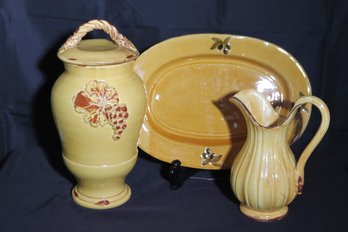 Arte Italica Covered Biscuit Jar Includes A Pitcher And Platter In The Similar Style