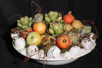 Napa Home And Garden Made In Italy Pomegranate Style Centerpiece Bowl - With Decorative Faux Fruit Arrangement