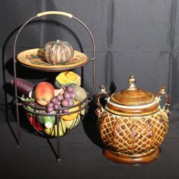 Home Decor As Pictured Includes A 2- Tiered Basket With Floral Plate By Decorato Amano Chianti - Faux Fruit