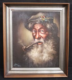 Oil On Canvas Portrait Of An Old Man With A Pipe By Vila Paris