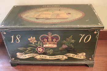 Vintage Hand Painted S.S Bluebell 1870 Fear God And Honor The Queen Wood Chest