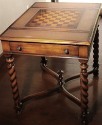 Theodore Alexander Chess/ Backgammon Game Table With Leather Top And Barley Twist Design