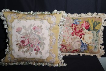Embroidered Tapestry Style Floral Pillows With Tassel Accents