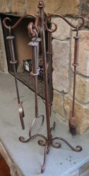Ornate Wrought Aluminum Fireplace Tools On Stand