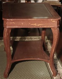 Bausman And Company Fine Furniture Side Table With A Distressed Finished Leather Top