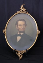 Vintage Portrait Of Abraham Lincoln In Ornate Gold Metal Frame.
