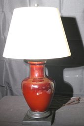 Ceramic Water Vessel Form On Wooden Mount Table Lamp Measures Approximately 10 W X 10 D X 32 Inches Tall