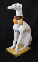 Large Hand Painted Italian Faience Greyhound Statue Ceramic Female Dog