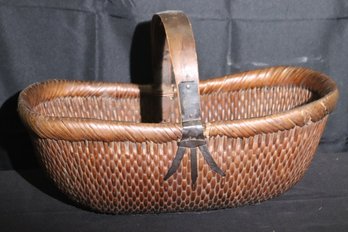 Vintage/ Antique Hand- Woven Gathering Basket With Handle
