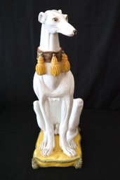 Large Ceramic Hand Painted Italian Faience Greyhound Statue. Male Dog
