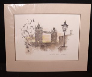 Framed Tower Bridge - London Pencil Sketch Signed By Mads Stage Print