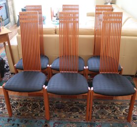 Set Of 6 Constantini Pietro Post-Modern High Slatted Back Dining Room Chairs