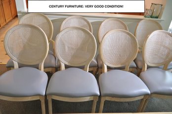 Set Of 8 Century Transitional Grey Cane Back DIning Chairs With Leather Upholstered Seat