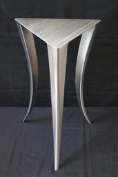 Enos Brushed Steel Triangle Top Accent Table With Sweeping Legs
