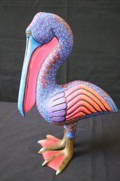 Oaxacan Vibrant Mexican Folk Art Hand Made Pelican Statue By Carlos Morales