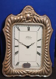 R. Carr Clockmaker Ornate Sterling Silver Frame Mantel Clock