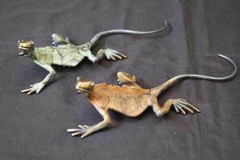 Pair Of Vintage Michael Storey Bronze Lizard Wall Sculptures