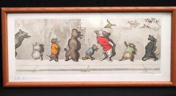 Boris OKlein Humorous 'Sus Aux Curieux' Hand-Colored Etching- His Highly Sought After 'Dirty Dogs Of Paris'