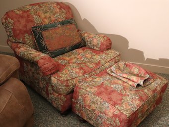 Cozy And Comfortable Floral Arm Chair And Ottoman With Stain Guard Fabric