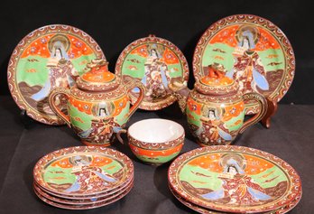Vintage Hand Painted Japanese Satsuma Moriage Tea Set